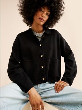 Barbour Noelle Knitted Cardigan Black Sz 8